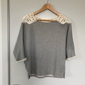 Gray Sweater with Lace Detail